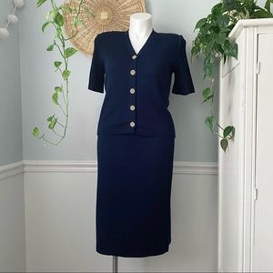 Mita Vintage Navy Blue Sweater Skirt Suit